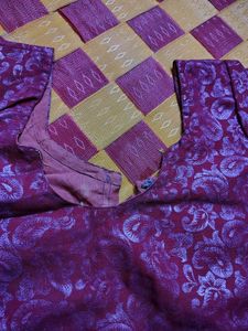 Maroon Brocade Blouse with Embellished Sleeves