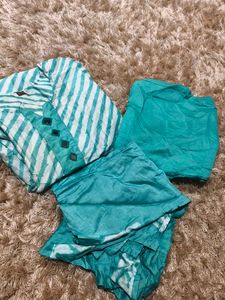 Teal &amp; White Striped Kurta Set (women's)