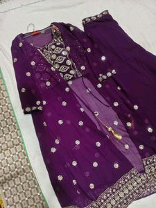 Elegant Purple Embroidered shrug set