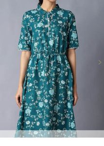 Teal Floral Print Shirt Dress