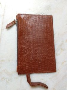 Brown Crocodile Embossed Clutch