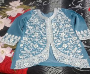 Blue Embroidered Ethnic plazo set