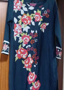 Blue Kurta with Floral Embroidery