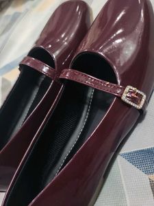 Shiny Burgundy Mary Jane Flats