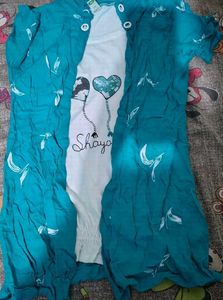 Turquoise Print Kurta Set