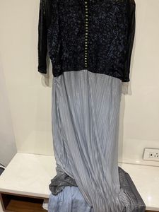 Elegant Black Lace &amp; Silver Ombre Maxi Dress