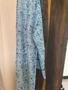 DXB Elegant Blue Lace Shrug abaya with inner