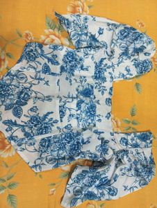 Blue Floral Puff Sleeve Corset Top