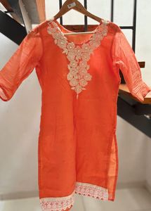 Embroidered Orange Kurta Set
