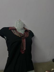 Stylish Black Top with Embellished Collar