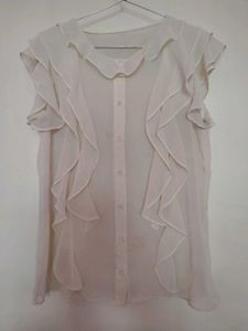 Sheer Ruffle Button-Up Blouse