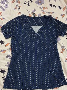Navy Blue Polka Dot Top