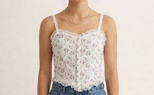 Floral Lace Trim Camisole Top