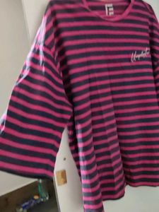 Pink &amp; Navy Striped Long Sleeve T-Shirt