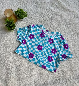 Floral Checkered Crop Top