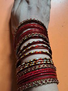 Red Beaded Bangles with Gold Charms
