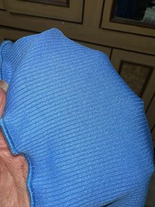Blue Textured Lettuce Hem Top