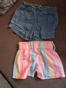 Girls Denim & Striped Shorts Set