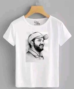 Rohit Sharma White T-Shirt with Sketch Print