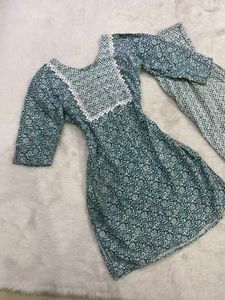 Teal Printed Kurti &amp; Pants Set