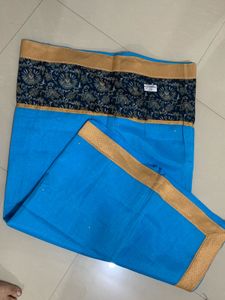 Beautiful Blue Saree with Golden Border