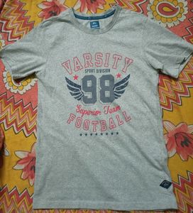 OlTypography Print Slim Fit Crew-Neck T-shirt Gray