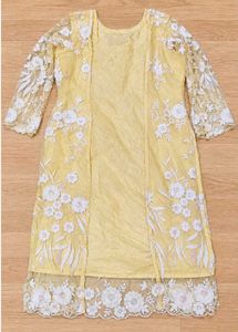 Pastel Yellow Floral Embroidered Long Kurti with L