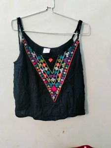 Embroidered Black Tank Top