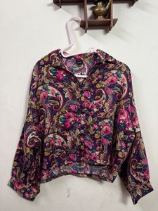 Vibrant Floral Print Button-Up Blouse