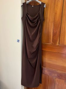 Chic Brown Ruched Maxi Dress