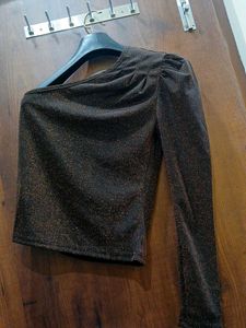 Shein Party One Shoulder Puff Sleeve Chic Top🤎