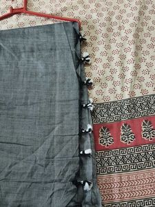 Elegant Grey Saree with Tassels