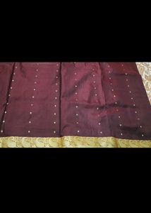 Beautiful Maroon &amp; Yellow Embroidered Saree