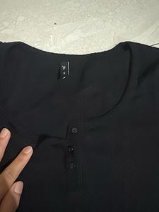 Classic Black Ribbed Henley Top