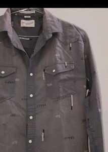 Men's Grey Graphic Print Western Shirt