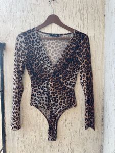 Leopard Print Twist Front Bodysuit