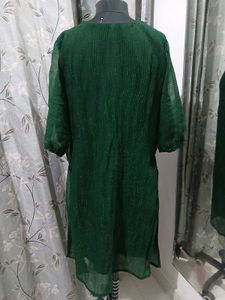 Dark Green Shimmer Designer Kurti – Size M