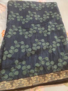 Elegant Dark Blue Floral Print Saree