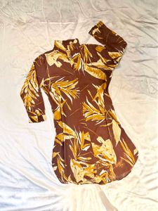 Floral Print Brown Dress