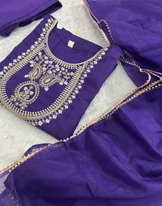 Purple Embroidered Kurta Set totally new