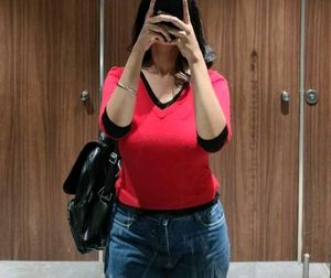 V-Neck Red Casual Top