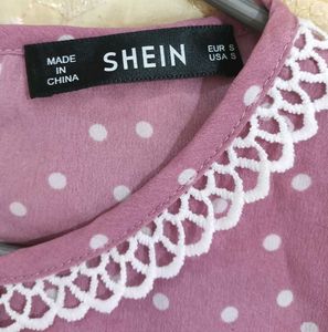 Pink Polka Dot Top with Lace Trim