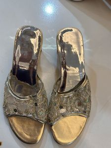 Embellished Gold Wedge Heels