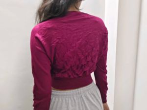 Burgundy Long Sleeve Crop Top