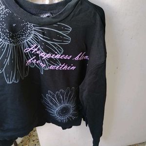 Zudio Black Floral Graphic Sweatshirt