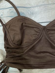 Brown Ruched Drawstring Top