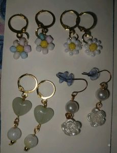 Handcrafted Cute Beaded &amp; Heart Drop Earrings Set