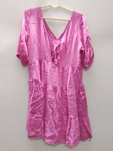 Cute Pink Tiered V-Neck Dress Open string back