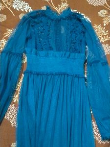 Teal Embroidered Tulle Gown