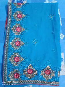 Beautiful Blue Embroidered Saree